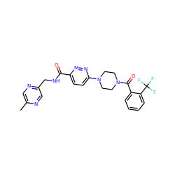 Cc1cnc(CNC(=O)c2ccc(N3CCN(C(=O)c4ccccc4C(F)(F)F)CC3)nn2)cn1 ZINC000095595164