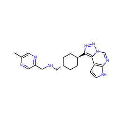 Cc1cnc(CNC[C@H]2CC[C@H](c3nnn4cnc5[nH]ccc5c34)CC2)cn1 ZINC001772639257