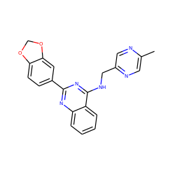 Cc1cnc(CNc2nc(-c3ccc4c(c3)OCO4)nc3ccccc23)cn1 ZINC000004267257