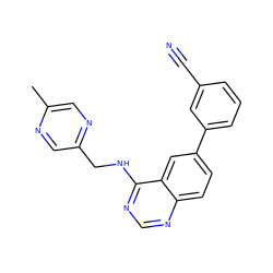Cc1cnc(CNc2ncnc3ccc(-c4cccc(C#N)c4)cc23)cn1 ZINC000004268449