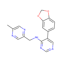 Cc1cnc(CNc2ncncc2-c2ccc3c(c2)OCO3)cn1 ZINC000004265114