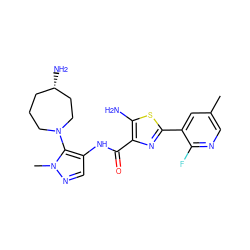 Cc1cnc(F)c(-c2nc(C(=O)Nc3cnn(C)c3N3CCC[C@H](N)CC3)c(N)s2)c1 ZINC000169699473