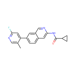 Cc1cnc(F)cc1-c1ccc2cc(NC(=O)C3CC3)ncc2c1 ZINC000144430644