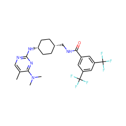 Cc1cnc(N[C@H]2CC[C@@H](CNC(=O)c3cc(C(F)(F)F)cc(C(F)(F)F)c3)CC2)nc1N(C)C ZINC000261149438