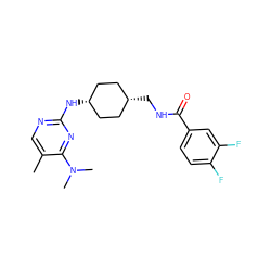 Cc1cnc(N[C@H]2CC[C@@H](CNC(=O)c3ccc(F)c(F)c3)CC2)nc1N(C)C ZINC000253677898