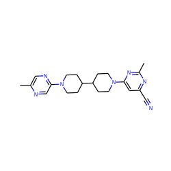 Cc1cnc(N2CCC(C3CCN(c4cc(C#N)nc(C)n4)CC3)CC2)cn1 ZINC000071341520