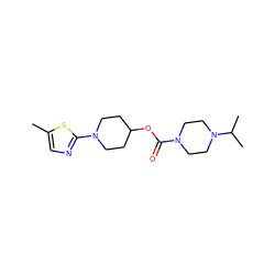 Cc1cnc(N2CCC(OC(=O)N3CCN(C(C)C)CC3)CC2)s1 ZINC000223534354