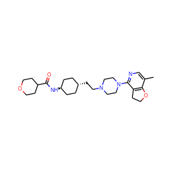 Cc1cnc(N2CCN(CC[C@H]3CC[C@H](NC(=O)C4CCOCC4)CC3)CC2)c2c1OCC2 ZINC000261127457