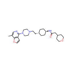 Cc1cnc(N2CCN(CC[C@H]3CC[C@H](NC(=O)CC4CCOCC4)CC3)CC2)c2ccoc12 ZINC000261122704