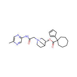 Cc1cnc(NC(=O)C[N+]23CCC(CC2)[C@@H](OC(=O)C2(C4=CC=CC4)CCCCCC2)C3)cn1 ZINC000103278215