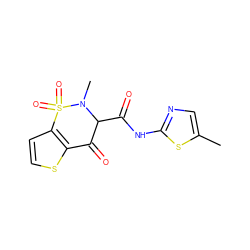 Cc1cnc(NC(=O)C2C(=O)c3sccc3S(=O)(=O)N2C)s1 ZINC000028090810