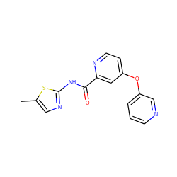 Cc1cnc(NC(=O)c2cc(Oc3cccnc3)ccn2)s1 ZINC000167357954