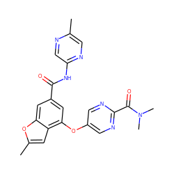 Cc1cnc(NC(=O)c2cc(Oc3cnc(C(=O)N(C)C)nc3)c3cc(C)oc3c2)cn1 ZINC000068246554