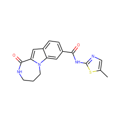 Cc1cnc(NC(=O)c2ccc3cc4n(c3c2)CCCNC4=O)s1 ZINC000147856139