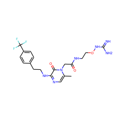 Cc1cnc(NCCc2ccc(C(F)(F)F)cc2)c(=O)n1CC(=O)NCCONC(=N)N ZINC000049037661