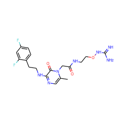 Cc1cnc(NCCc2ccc(F)cc2F)c(=O)n1CC(=O)NCCONC(=N)N ZINC000049037659