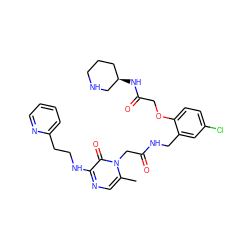 Cc1cnc(NCCc2ccccn2)c(=O)n1CC(=O)NCc1cc(Cl)ccc1OCC(=O)N[C@@H]1CCCNC1 ZINC000066078241