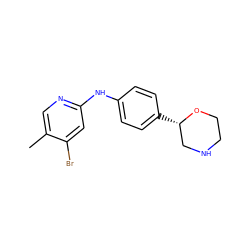 Cc1cnc(Nc2ccc([C@H]3CNCCO3)cc2)cc1Br ZINC000150016936