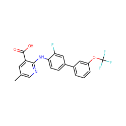 Cc1cnc(Nc2ccc(-c3cccc(OC(F)(F)F)c3)cc2F)c(C(=O)O)c1 ZINC000103277351