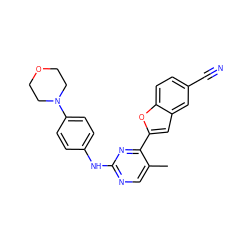 Cc1cnc(Nc2ccc(N3CCOCC3)cc2)nc1-c1cc2cc(C#N)ccc2o1 ZINC001772573558