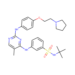 Cc1cnc(Nc2ccc(OCCN3CCCC3)cc2)nc1Nc1cccc(S(=O)(=O)NC(C)(C)C)c1 ZINC000019862646