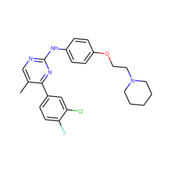 Cc1cnc(Nc2ccc(OCCN3CCCCC3)cc2)nc1-c1ccc(F)c(Cl)c1 ZINC000084634746