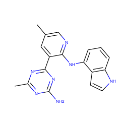 Cc1cnc(Nc2cccc3[nH]ccc23)c(-c2nc(C)nc(N)n2)c1 ZINC000113243162