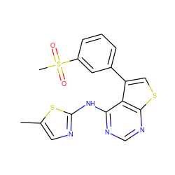 Cc1cnc(Nc2ncnc3scc(-c4cccc(S(C)(=O)=O)c4)c23)s1 ZINC000114806633