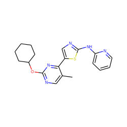 Cc1cnc(OC2CCCCC2)nc1-c1cnc(Nc2ccccn2)s1 ZINC000034804865