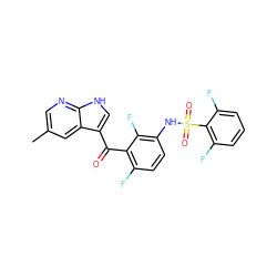 Cc1cnc2[nH]cc(C(=O)c3c(F)ccc(NS(=O)(=O)c4c(F)cccc4F)c3F)c2c1 ZINC000113505676