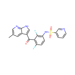 Cc1cnc2[nH]cc(C(=O)c3c(F)ccc(NS(=O)(=O)c4cccnc4)c3F)c2c1 ZINC000113506121