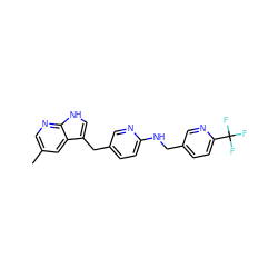 Cc1cnc2[nH]cc(Cc3ccc(NCc4ccc(C(F)(F)F)nc4)nc3)c2c1 ZINC000117418821