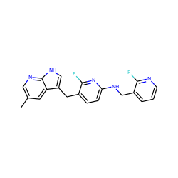 Cc1cnc2[nH]cc(Cc3ccc(NCc4cccnc4F)nc3F)c2c1 ZINC000117438083