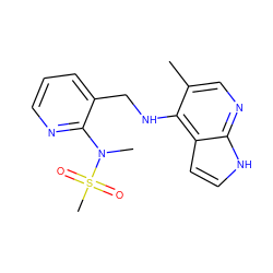 Cc1cnc2[nH]ccc2c1NCc1cccnc1N(C)S(C)(=O)=O ZINC000095597541