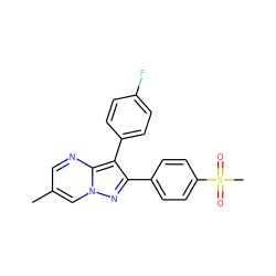 Cc1cnc2c(-c3ccc(F)cc3)c(-c3ccc(S(C)(=O)=O)cc3)nn2c1 ZINC000013861592