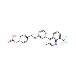 Cc1cnc2c(C(F)(F)F)cccc2c1-c1cccc(NCc2ccc(CC(=O)O)cc2)c1 ZINC000014972508