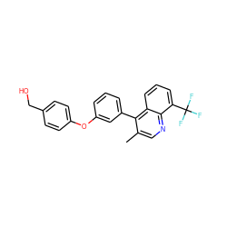 Cc1cnc2c(C(F)(F)F)cccc2c1-c1cccc(Oc2ccc(CO)cc2)c1 ZINC000045353696