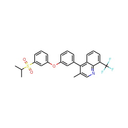 Cc1cnc2c(C(F)(F)F)cccc2c1-c1cccc(Oc2cccc(S(=O)(=O)C(C)C)c2)c1 ZINC000045351054