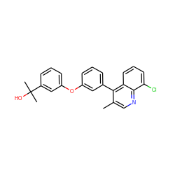 Cc1cnc2c(Cl)cccc2c1-c1cccc(Oc2cccc(C(C)(C)O)c2)c1 ZINC000045388319