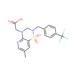 Cc1cnc2c(c1)S(=O)(=O)N(Cc1ccc(C(F)(F)F)cc1)CN2CC(=O)O ZINC000071318260