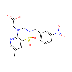 Cc1cnc2c(c1)S(=O)(=O)N(Cc1cccc([N+](=O)[O-])c1)CN2CC(=O)O ZINC000071318691