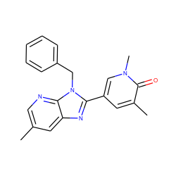 Cc1cnc2c(c1)nc(-c1cc(C)c(=O)n(C)c1)n2Cc1ccccc1 ZINC001772616385