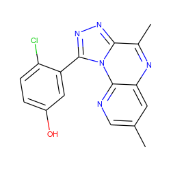 Cc1cnc2c(c1)nc(C)c1nnc(-c3cc(O)ccc3Cl)n12 ZINC000145727876