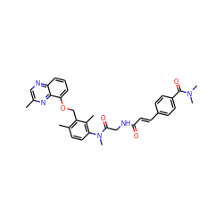 Cc1cnc2cccc(OCc3c(C)ccc(N(C)C(=O)CNC(=O)/C=C/c4ccc(C(=O)N(C)C)cc4)c3C)c2n1 ZINC000027323477