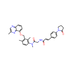 Cc1cnc2cccc(OCc3c(C)ccc(N(C)C(=O)CNC(=O)/C=C/c4ccc(N5CCCC5=O)cc4)c3C)c2n1 ZINC000027332159