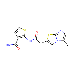 Cc1cnc2sc(CC(=O)Nc3sccc3C(N)=O)cn12 ZINC000071296359