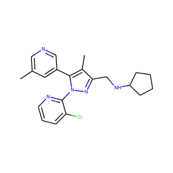 Cc1cncc(-c2c(C)c(CNC3CCCC3)nn2-c2ncccc2Cl)c1 ZINC000040957022