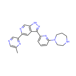 Cc1cncc(-c2cc3c(-c4cccc(N5CCCNCC5)n4)n[nH]c3cn2)n1 ZINC000205264527