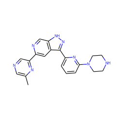 Cc1cncc(-c2cc3c(-c4cccc(N5CCNCC5)n4)n[nH]c3cn2)n1 ZINC000205266375