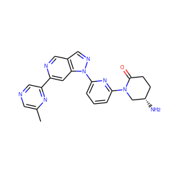 Cc1cncc(-c2cc3c(cn2)cnn3-c2cccc(N3C[C@@H](N)CCC3=O)n2)n1 ZINC000211056227